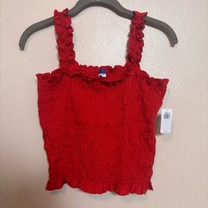 NWT Old Navy Womens Top Shirt Smocked Sleeveless 100% Cotton Tank Red Size Small